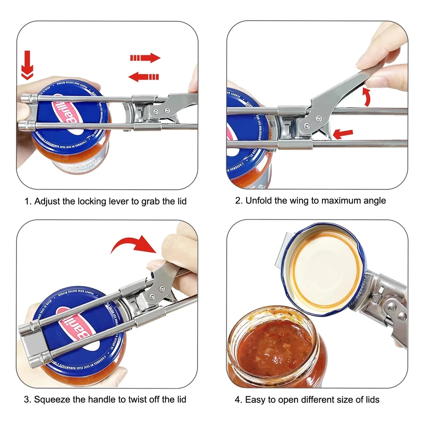 Can Opener Adjustable Stainless Steel Non-Slip Multifunction Manual Jar Bottle Bottle Lid Opener Gadget Home Gadgets Accessories