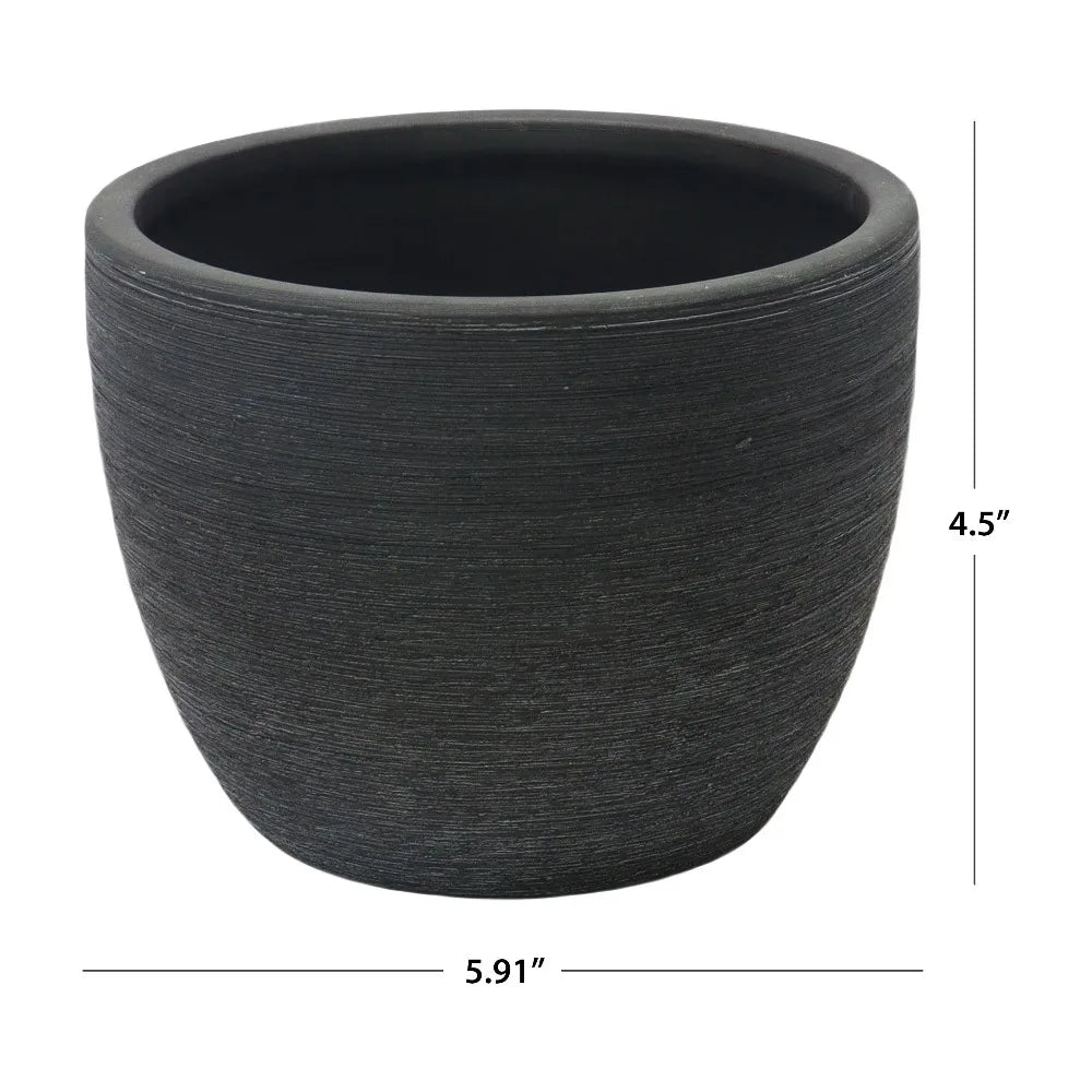 Textured Matte Ceramic Flower Plant Pot Black Indoor Outdoor Garden Decor Planter