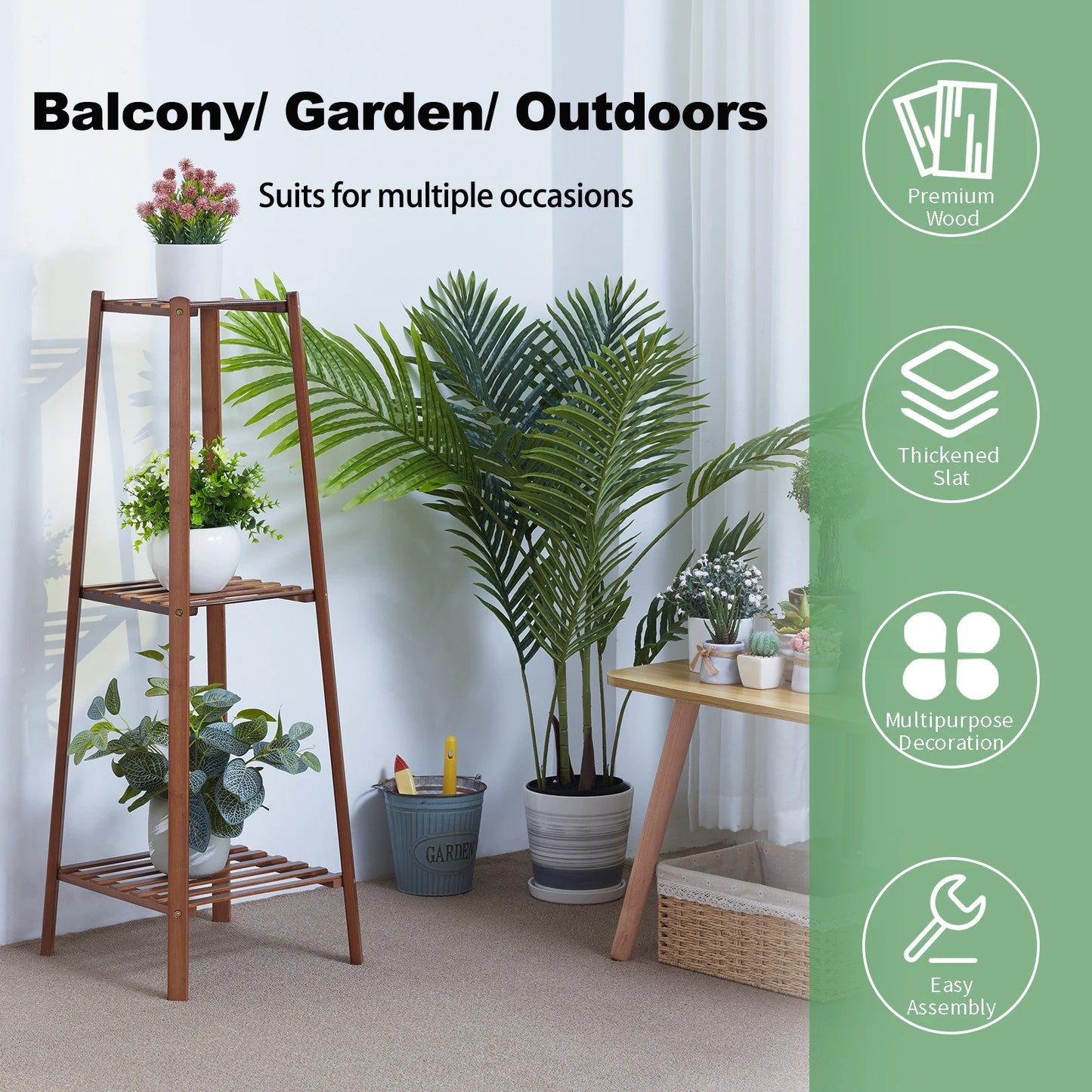 Tiered Bamboo Plant Pot Holder Tall Plant Display Shelf Flower Stand Indoor