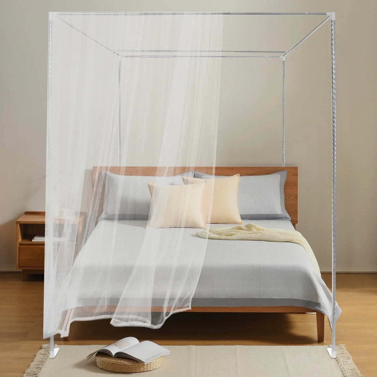 Four-Corner Bed Canopy Frame Posts, Metal Four-Corner Mosquito Net Stand for Single/Double/California King/King Beds