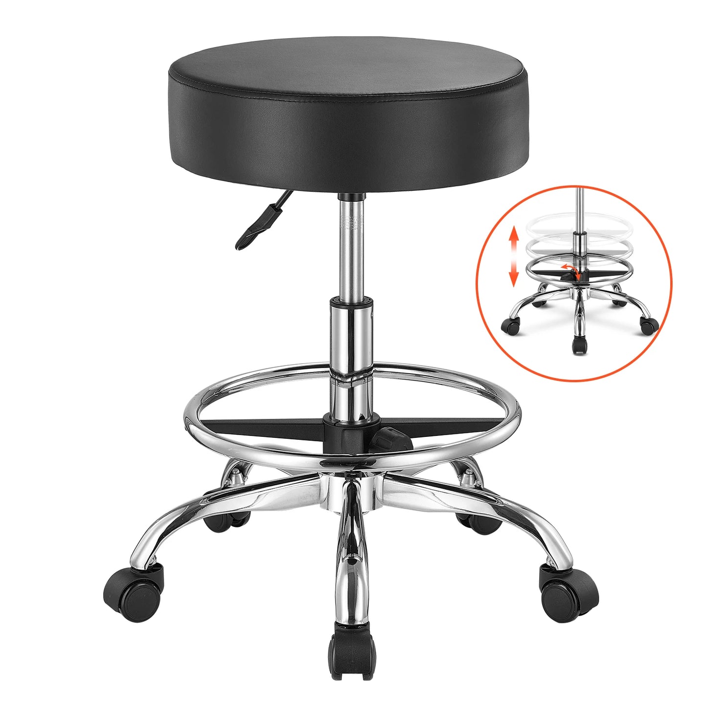 SucceBuy Rolling Stool w/ Wheels 450 LBS Weight Capacity Round Rolling Stool Chair Height Adjustable for Salon Spa Tattoo Clinic