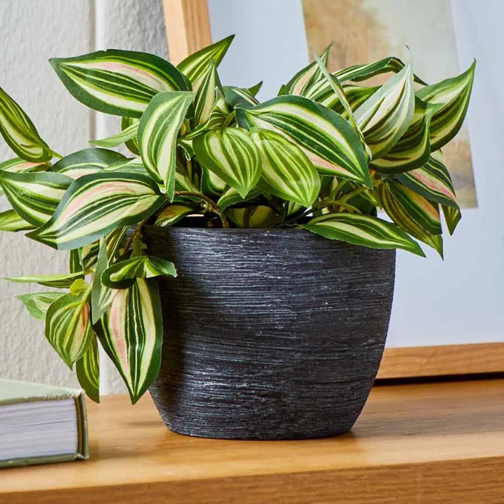 Textured Matte Ceramic Flower Plant Pot Black Indoor Outdoor Garden Decor Planter