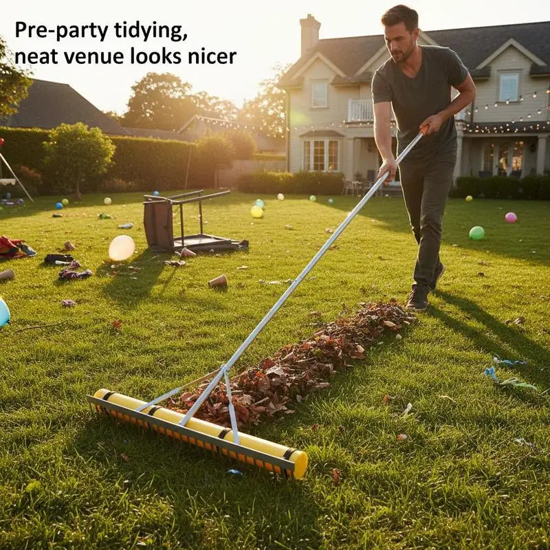 Aluminum Leveling Tool 36" Head 102" Handle For Garden Yard Beach, Heavy Duty Large Rake Loosening Soil Pond Gravel Lawn Care 52ft Rope