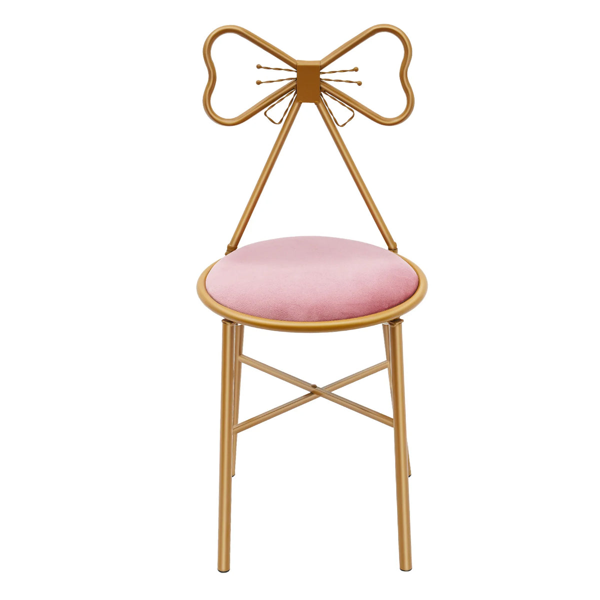 Pink Butterfly Back Vanity Stool Flannelette Makeup Chair Girl Dressing Stool Backrest Manicure Chair for Bedroom Dresser Salon