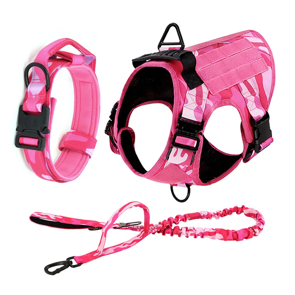 Military Pink Camouflage Dog Harness For Large Medium Dogs Harnesses Leash Adjustable Pet German Shepherd Tactical Training Vest