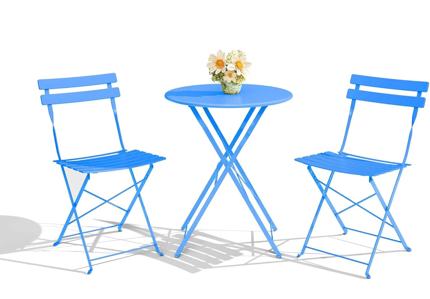 3Pcs Patio Bistro Set, Metal Frame Space-Saving Folding Bistro Table and Chairs Outdoor Furniture Set for Yard Garden Balcony