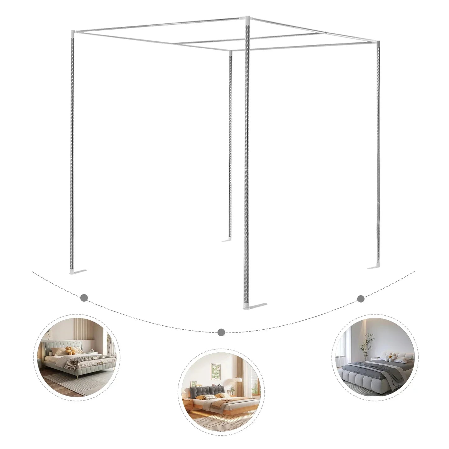 Four-Corner Bed Canopy Frame Posts, Metal Four-Corner Mosquito Net Stand for Single/Double/California King/King Beds