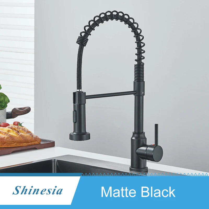 Shinesia Black Kitchen Faucet Stainless Steel Mixer Tap 360 Degree Rotation Stream Sprayer Nozzle Kitchen Sink Hot Cold Taps