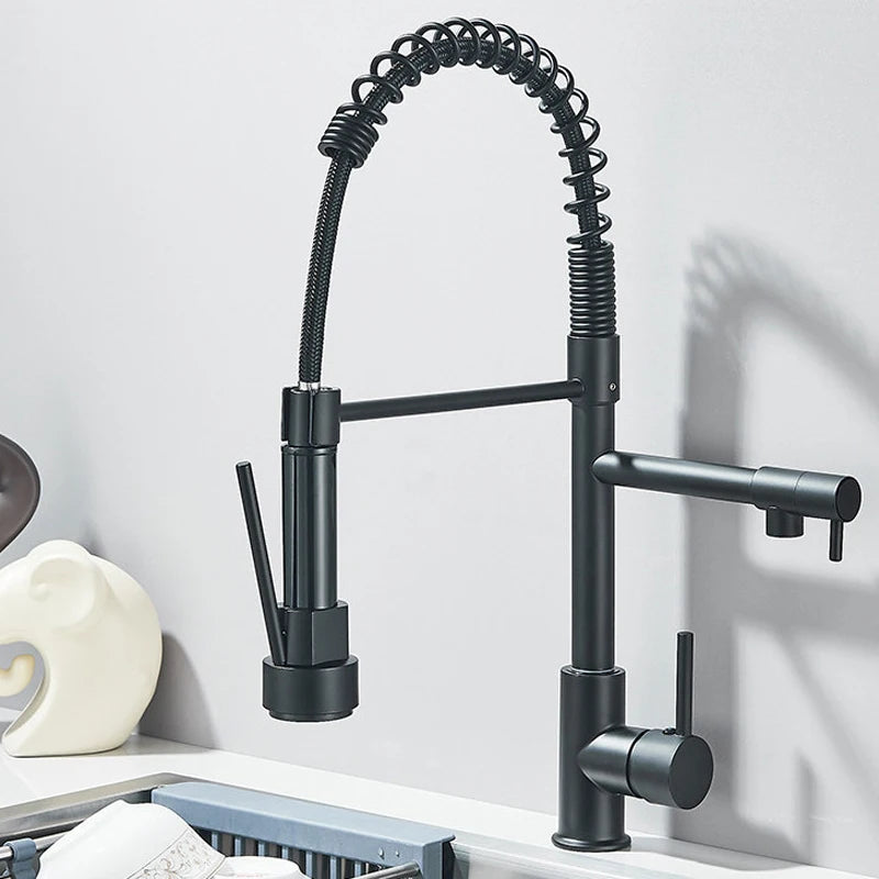 SHBSHAIMY Gold Spring Kitchen Faucets Pull Down Kitchen-Sink Crane Dual Swivel Spout Tap Hot Cold Water Mixer