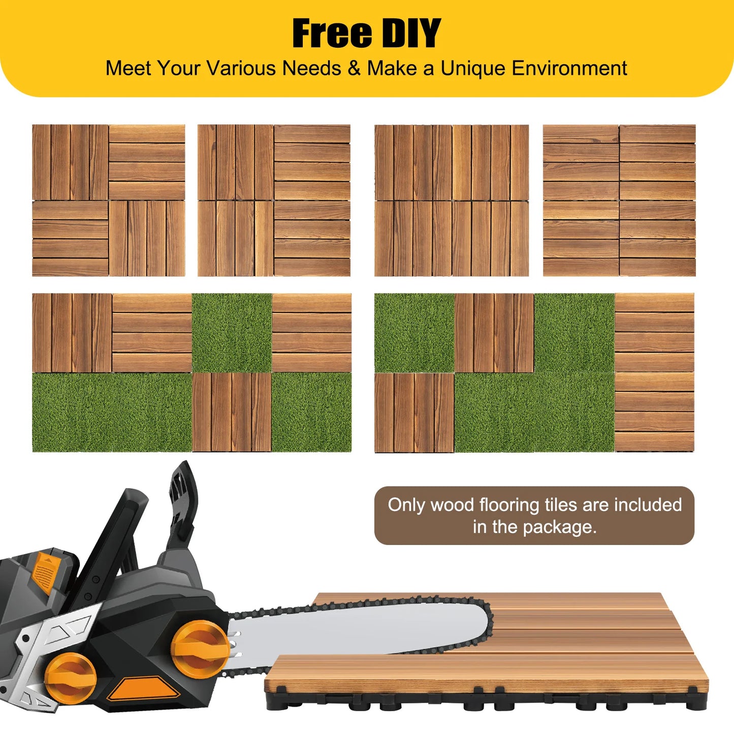 36PCS Patio Deck Tiles 12*12in Wood Floor Tiles DIY Interlocking Flooring Tiles for Indoor Outdoor Balcony Garden Bathroom