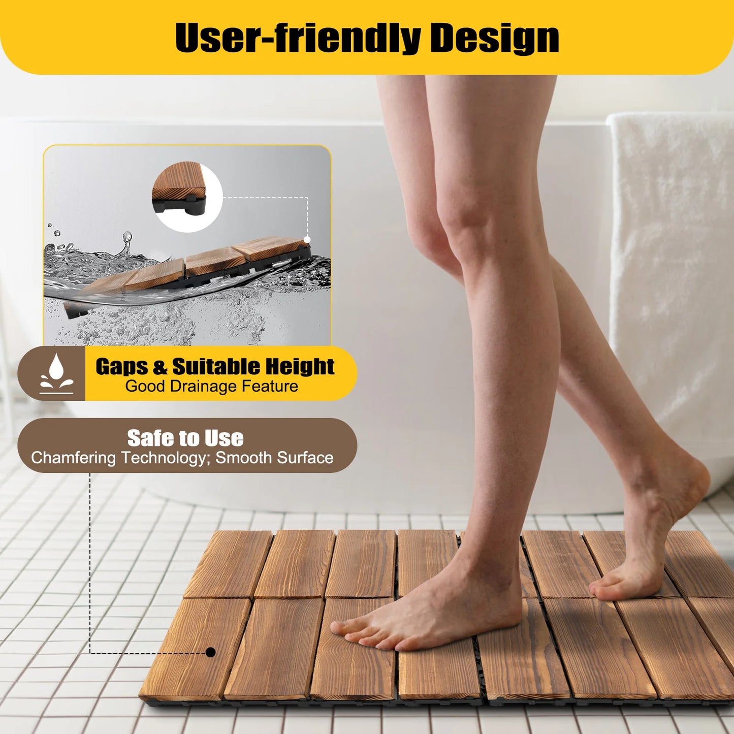 36PCS Patio Deck Tiles 12*12in Wood Floor Tiles DIY Interlocking Flooring Tiles for Indoor Outdoor Balcony Garden Bathroom
