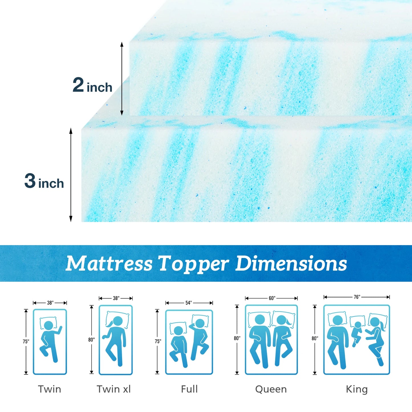 MCQ 2 Inch Soft Bed Mattress Full Size Memory Foam Gel Breathable Cooling Mattress Soft Bed Topper Home Bedroom Furniture