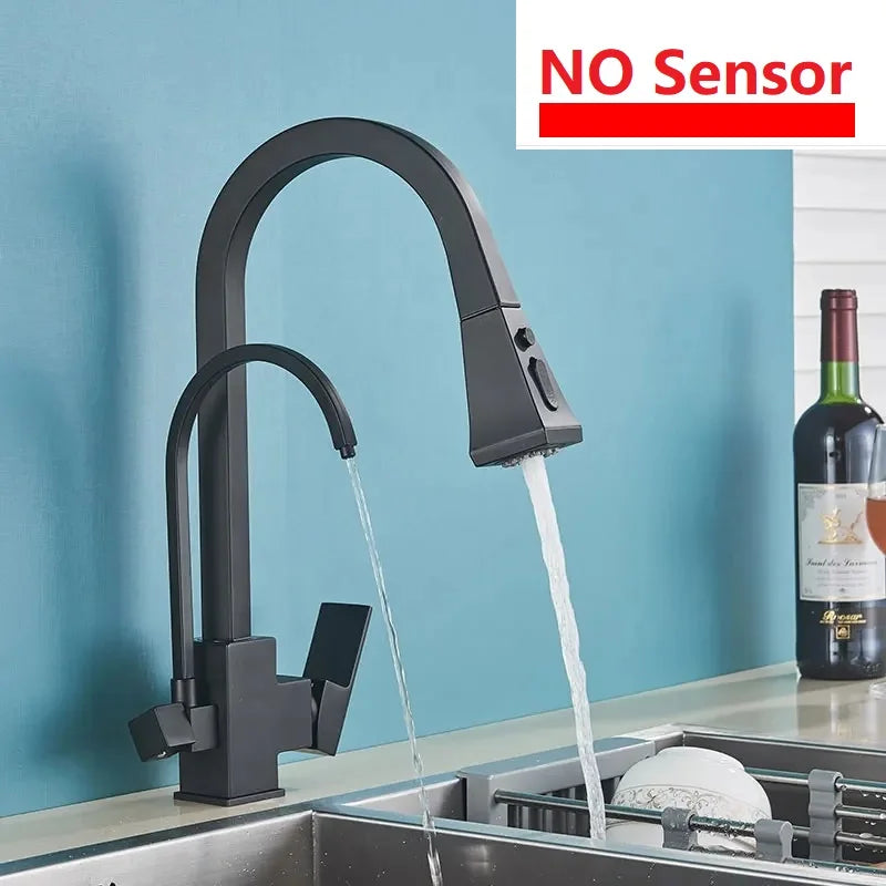 Shinesia Touch Sensor Filter Kitchen Faucet Gourmet Pull Out Pure Water Tap Dual Handle Black Kitchen Sink Mixer
