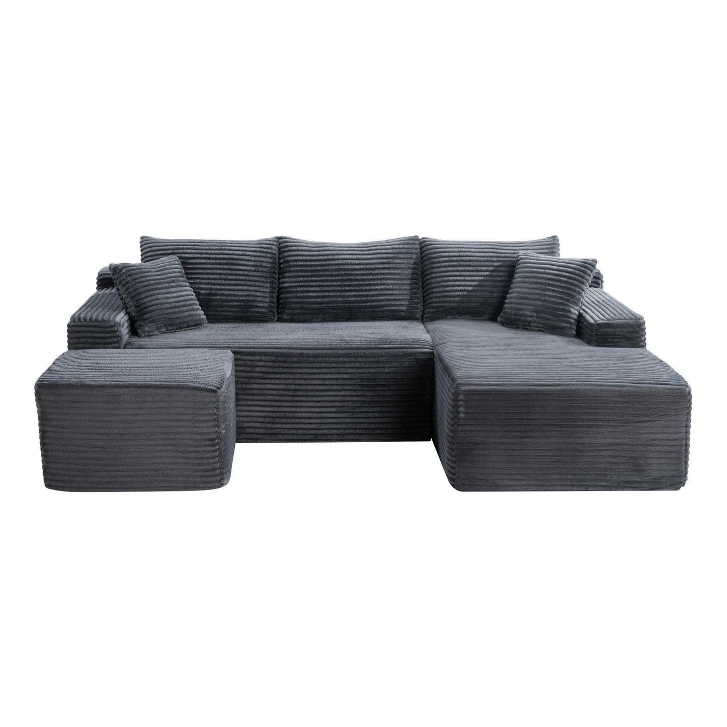 94.5" U-Shaped Sectional Sofa with Deep Seat, No Assembly Modular Cloud Couch in Corduroy Fabric with Ottoman, Space-Saving Sleeper for Living Room Bedroom Apartment, Black