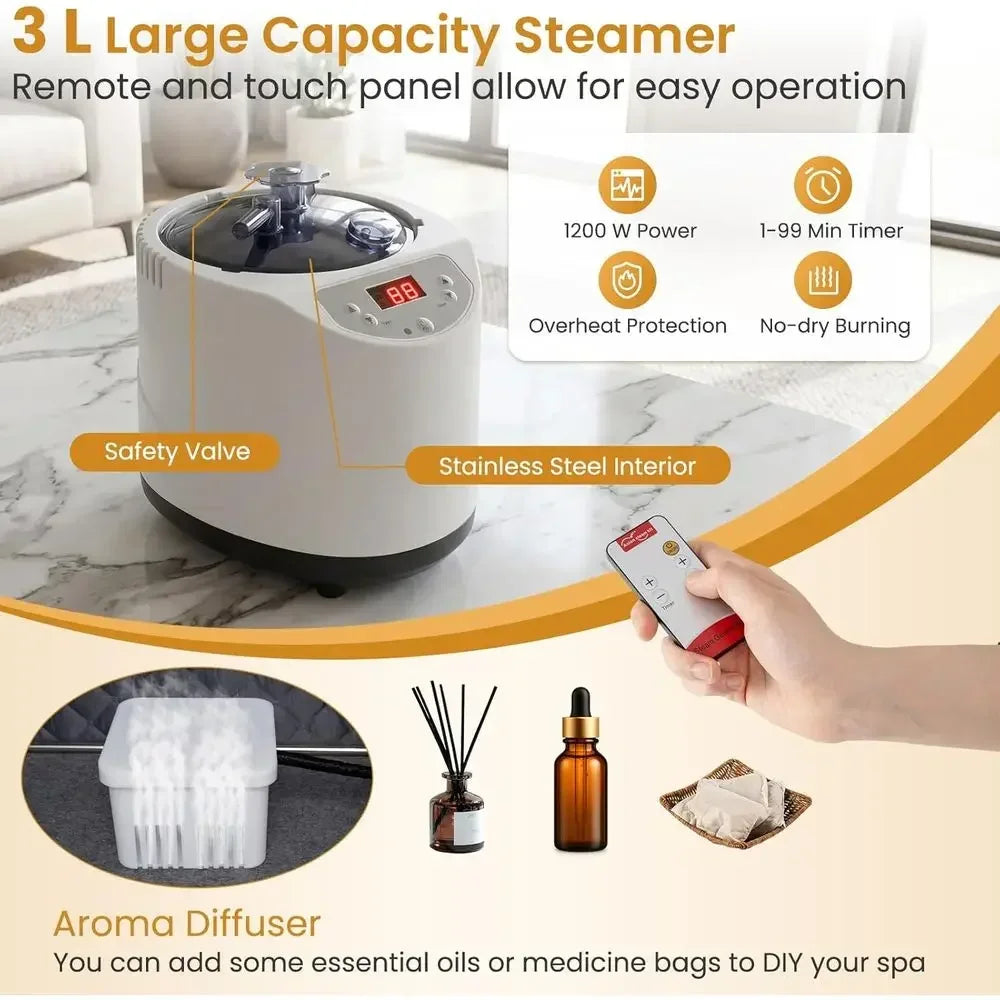 Portable Home Steam Sauna Tent with 1200W Heater, Adjustable Temp, Remote, 99-Min Timer, 35x35x71