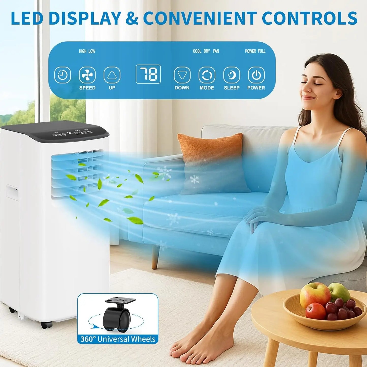 Portable Air Conditioner, 8000 BTU for Rooms up to 450 Sq. Ft., Remote & Auto Evaporation, Compact AC for Apartment, US Plug