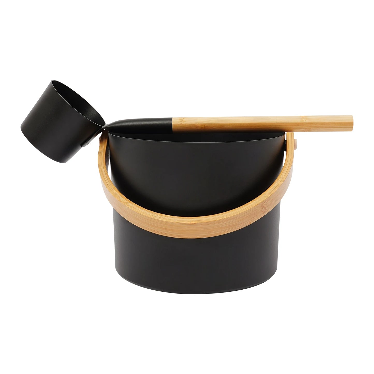 Sauna Bucket and Ladle Set 1.1Gal, Large Aluminum Sauna Bucket with Long Handle Spoon, Bamboo Wood Heat-Insulated for Home Spa Steam Room