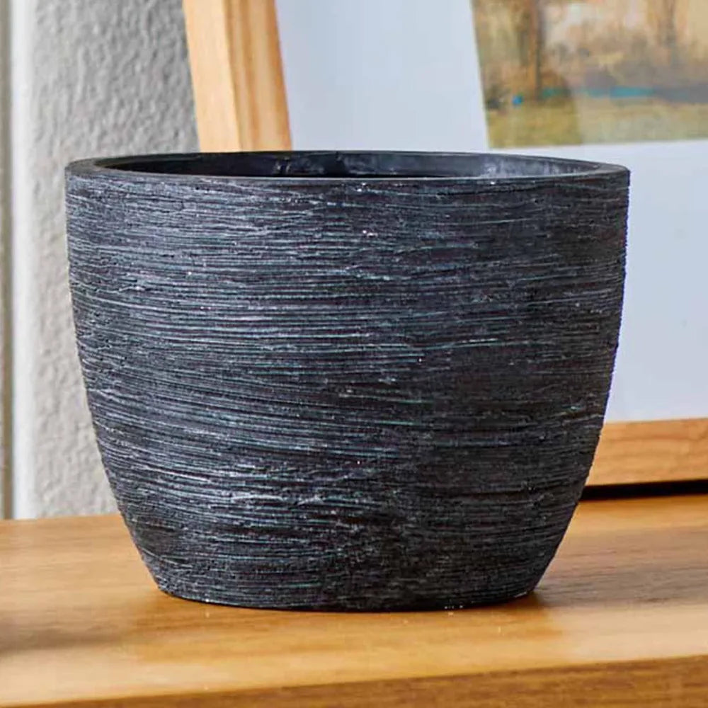 Textured Matte Ceramic Flower Plant Pot Black Indoor Outdoor Garden Decor Planter