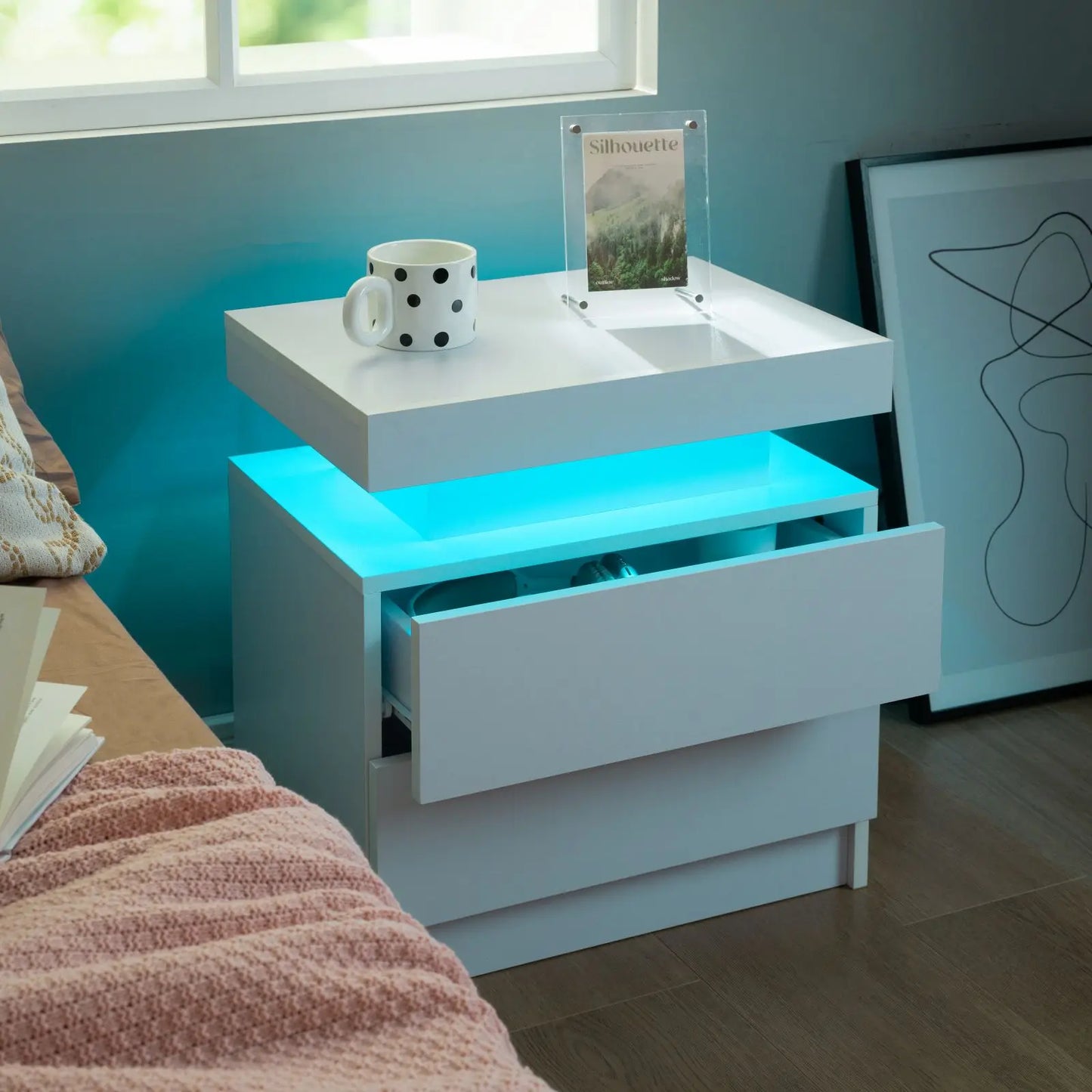 Cubehom Nightstand Set of 2 LED Nightstand with 2 Drawers,Night Stand  with LED Light,Bedside Table with Drawers for Bedroom
