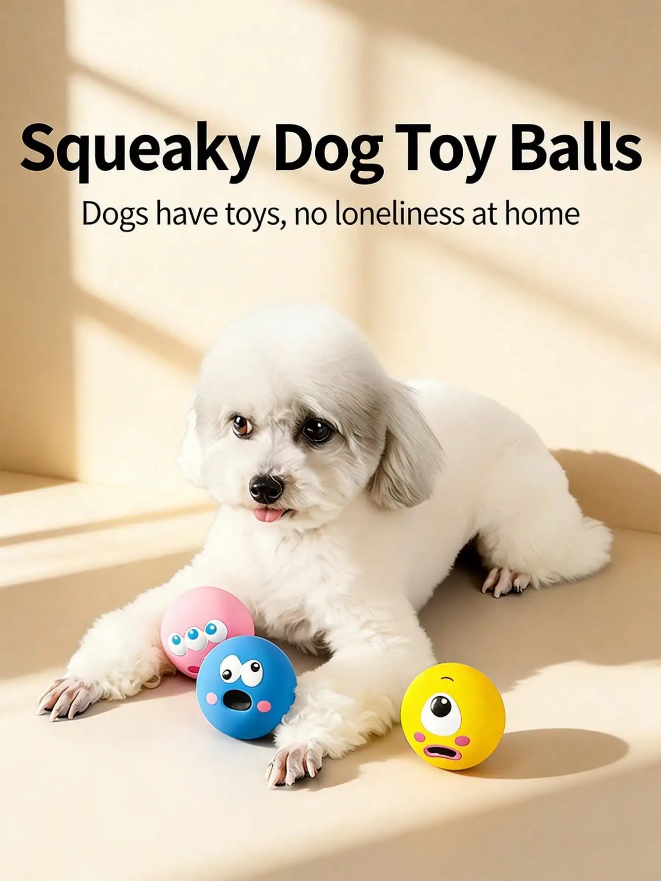 1pc/3pcs Squeaky Dog Toy, Cute Big Eyes Design, Durable Rubber Dental Cleaning Ball, Interactive Training Toy, Indoor & Outdoor Use, Suitable For Small Dogs, Soft & Fun