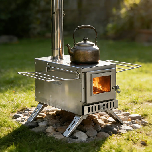 2 in 1 Portable Stainless Steel Hot Tent Stove Wood Burning Stove with 7 Chimney Pipes  for Outdoor Heating & Cooking Sauna Heater