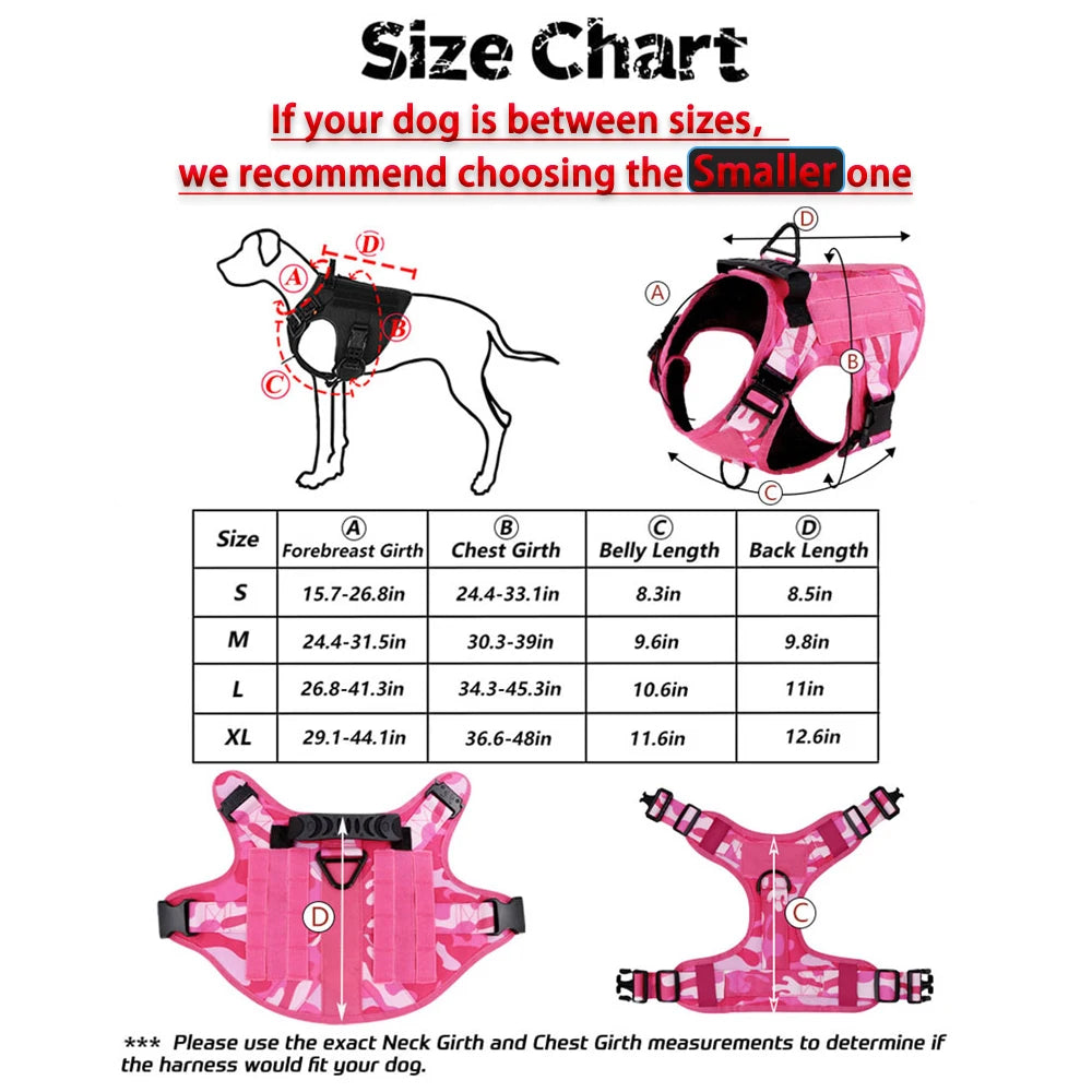 Military Pink Camouflage Dog Harness For Large Medium Dogs Harnesses Leash Adjustable Pet German Shepherd Tactical Training Vest
