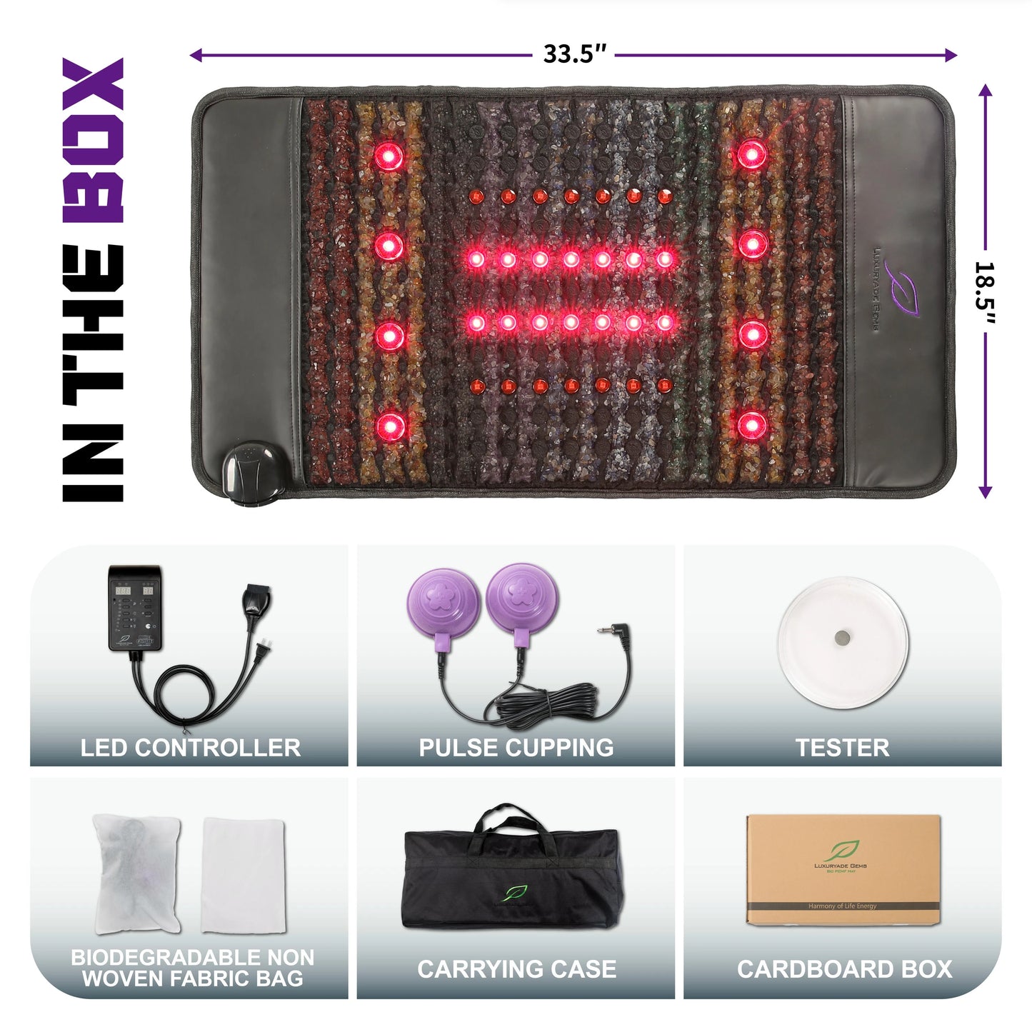 Luxuryade B85 Crystal Chakra Bio PEMF Mat Amethyst Photon Red Light Therapy Cushion Infrared Tourmaline Jade Massage Mattress