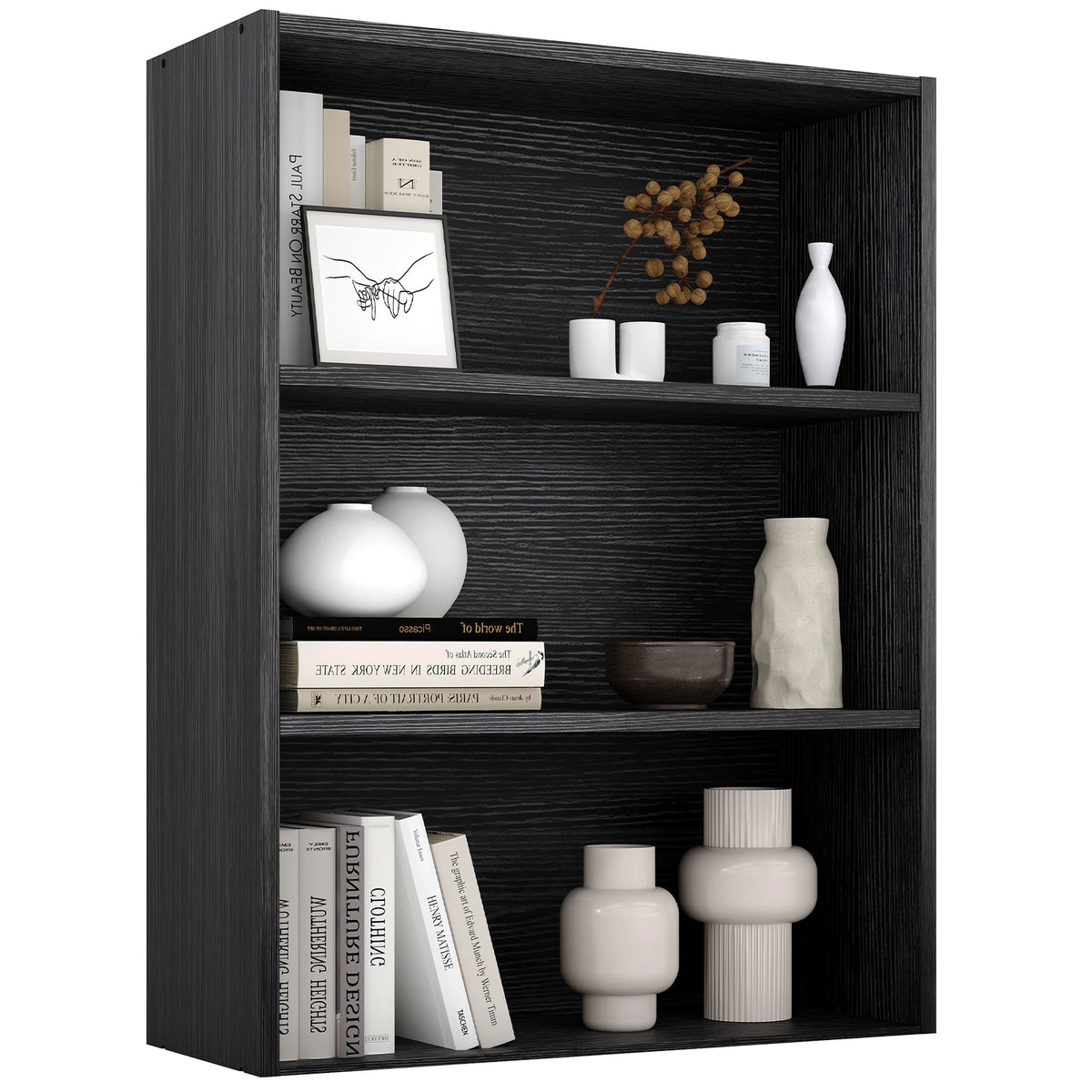 JHK 3-4 Tier Wooden Shelf Bookcase Tall Floor Standing Open Bookshelf for Living Room and Home Office Personalized Storage