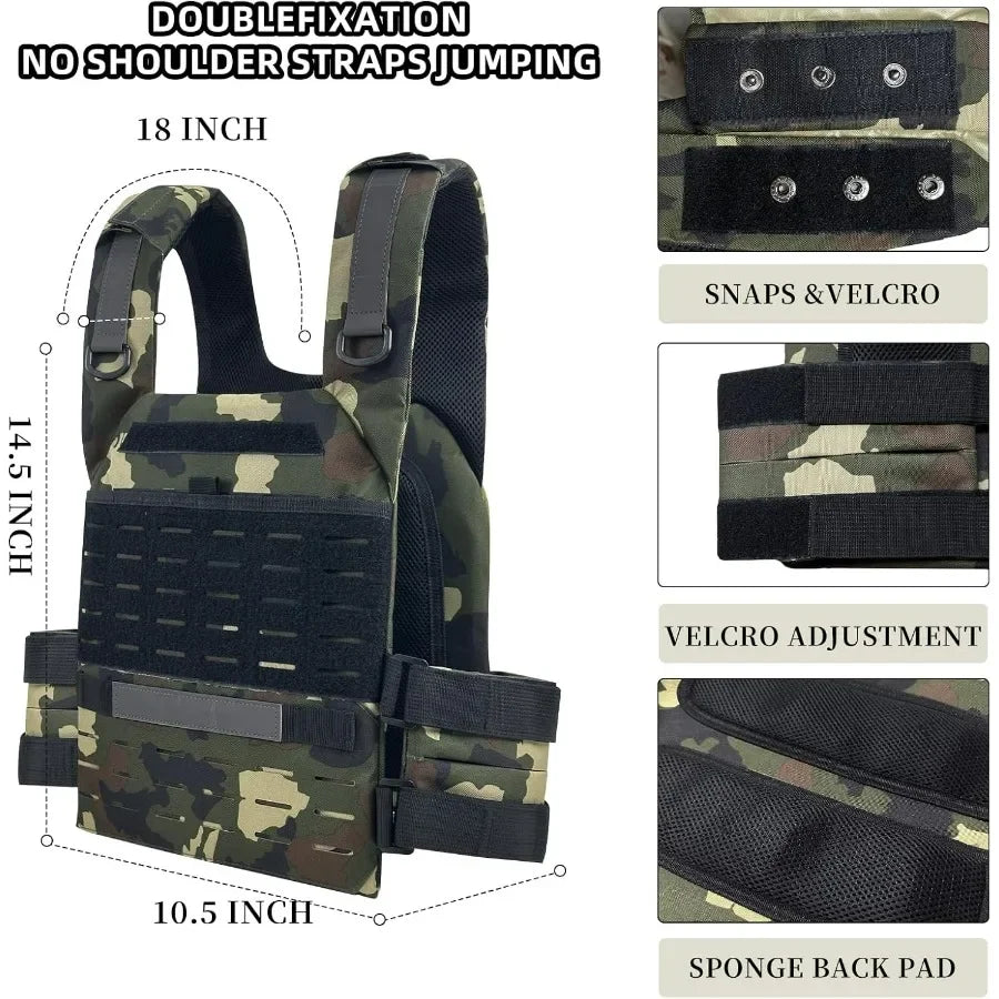Tactical Weighted Vest, Adjustable Weights Running Vest Molle for Workouts Endurance Training Fitness Calisthenics Gym, Max 20lb