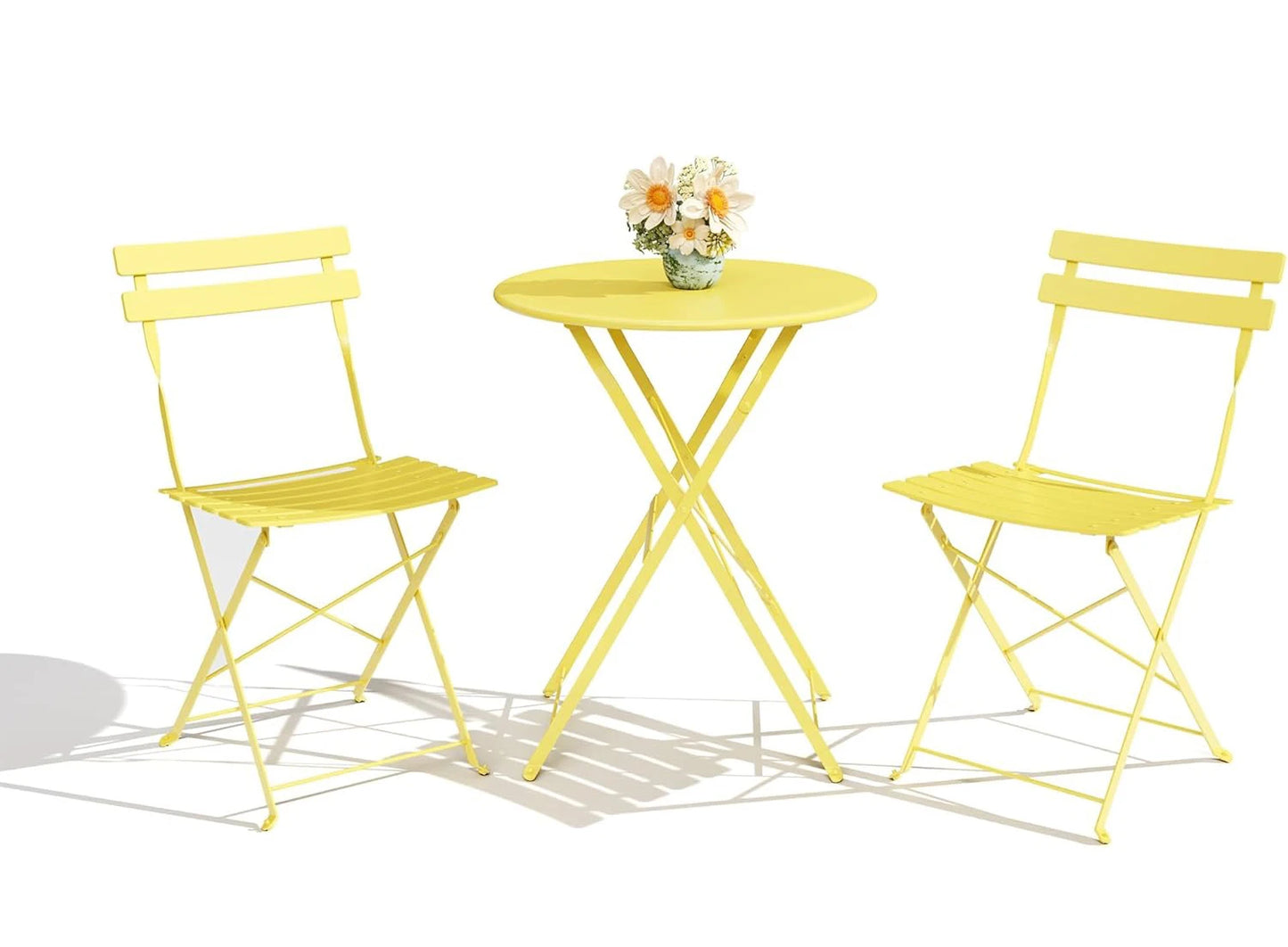 3Pcs Patio Bistro Set, Metal Frame Space-Saving Folding Bistro Table and Chairs Outdoor Furniture Set for Yard Garden Balcony