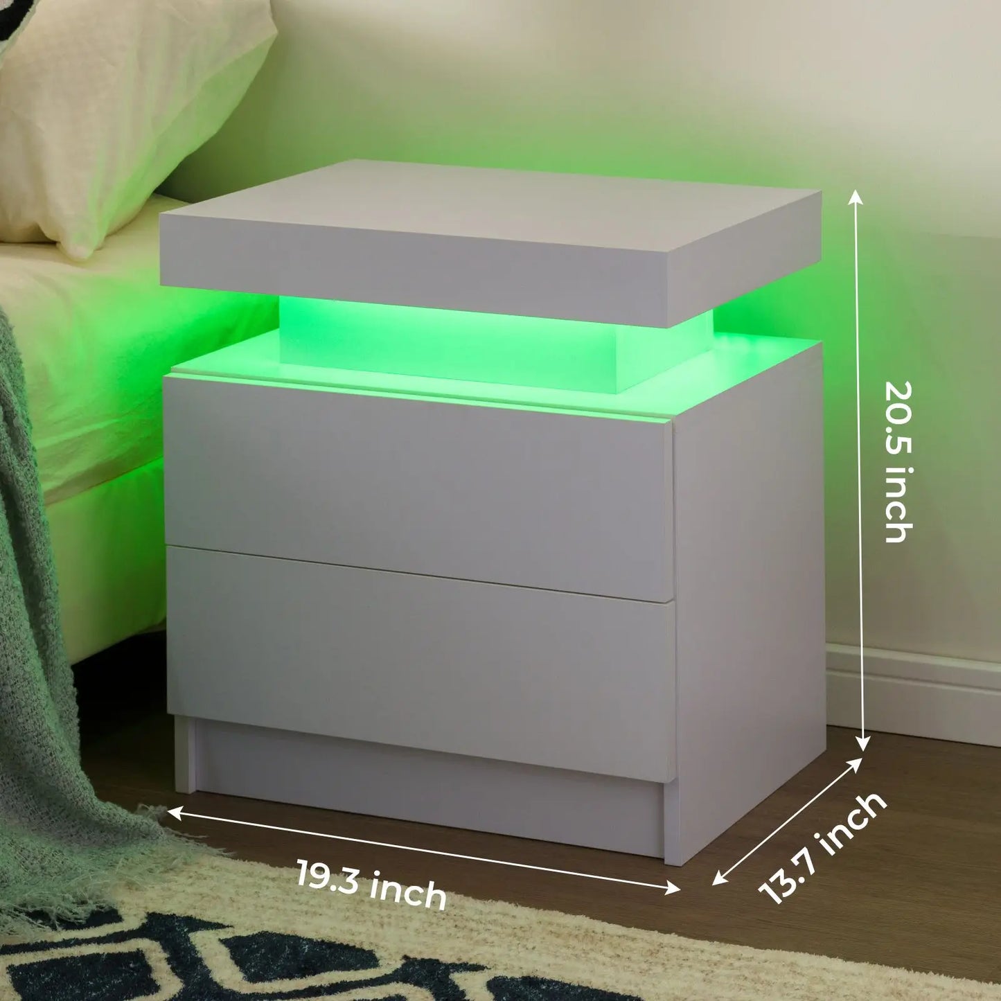 Cubehom Nightstand Set of 2 LED Nightstand with 2 Drawers,Night Stand  with LED Light,Bedside Table with Drawers for Bedroom