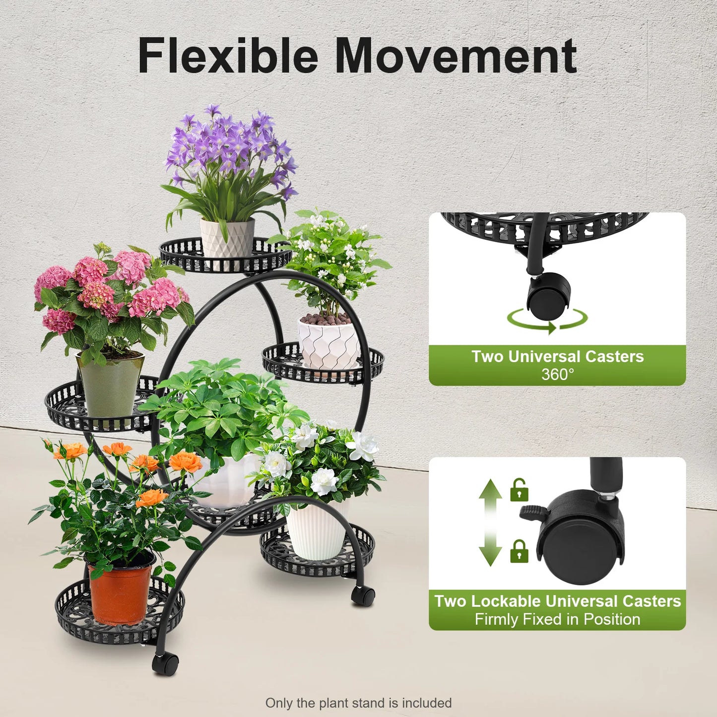 4-Tier Plant Stand with Wheels, Multi-Tiered Plant Display Shelf with 6 Trays, Staggered Plant Holder for Balcony Garden