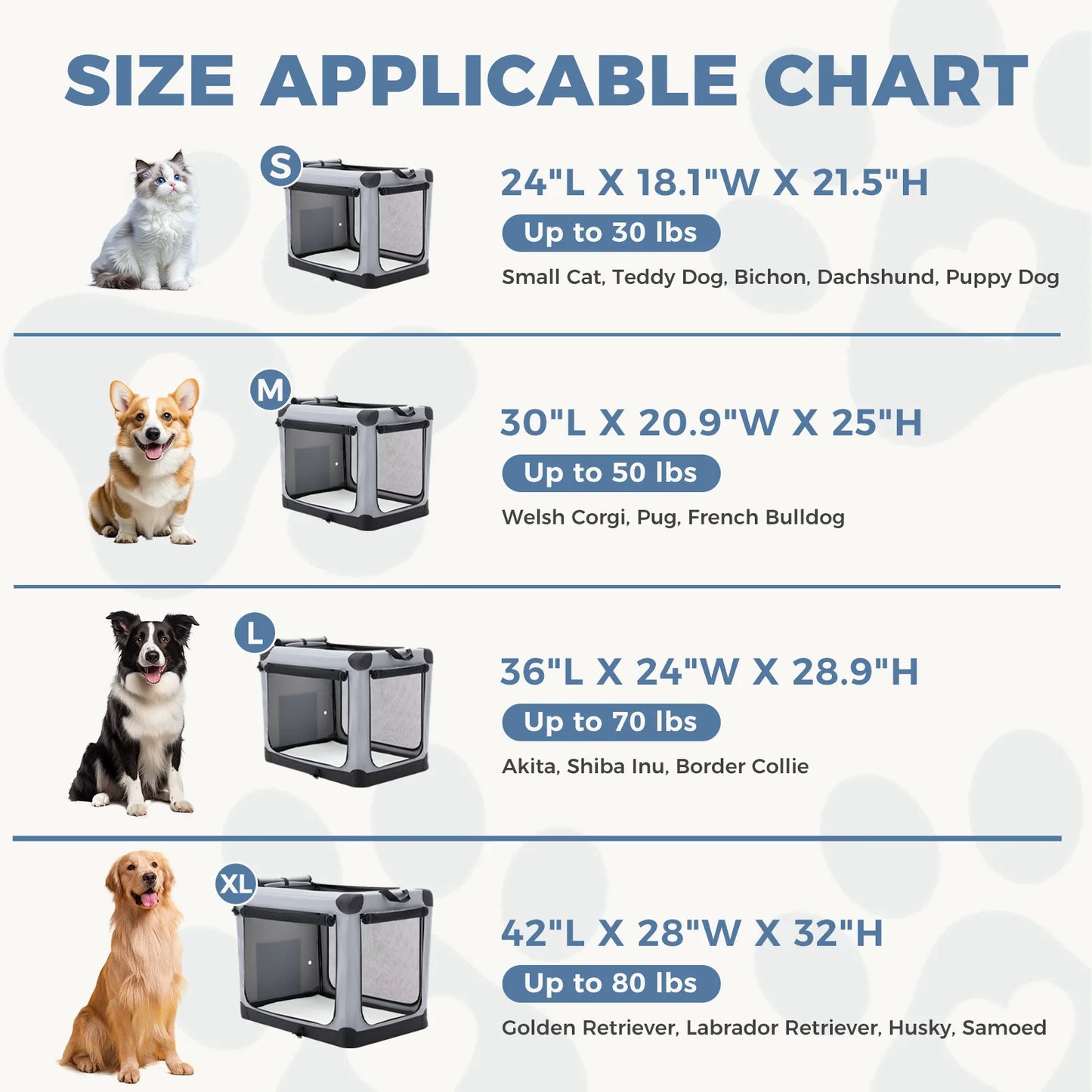 JHK 600D Oxford Fabric Foldable Soft Dog Crate Portable Pet Kennel with 3 Doors Use for Small to Extra Large Dogs Indoor