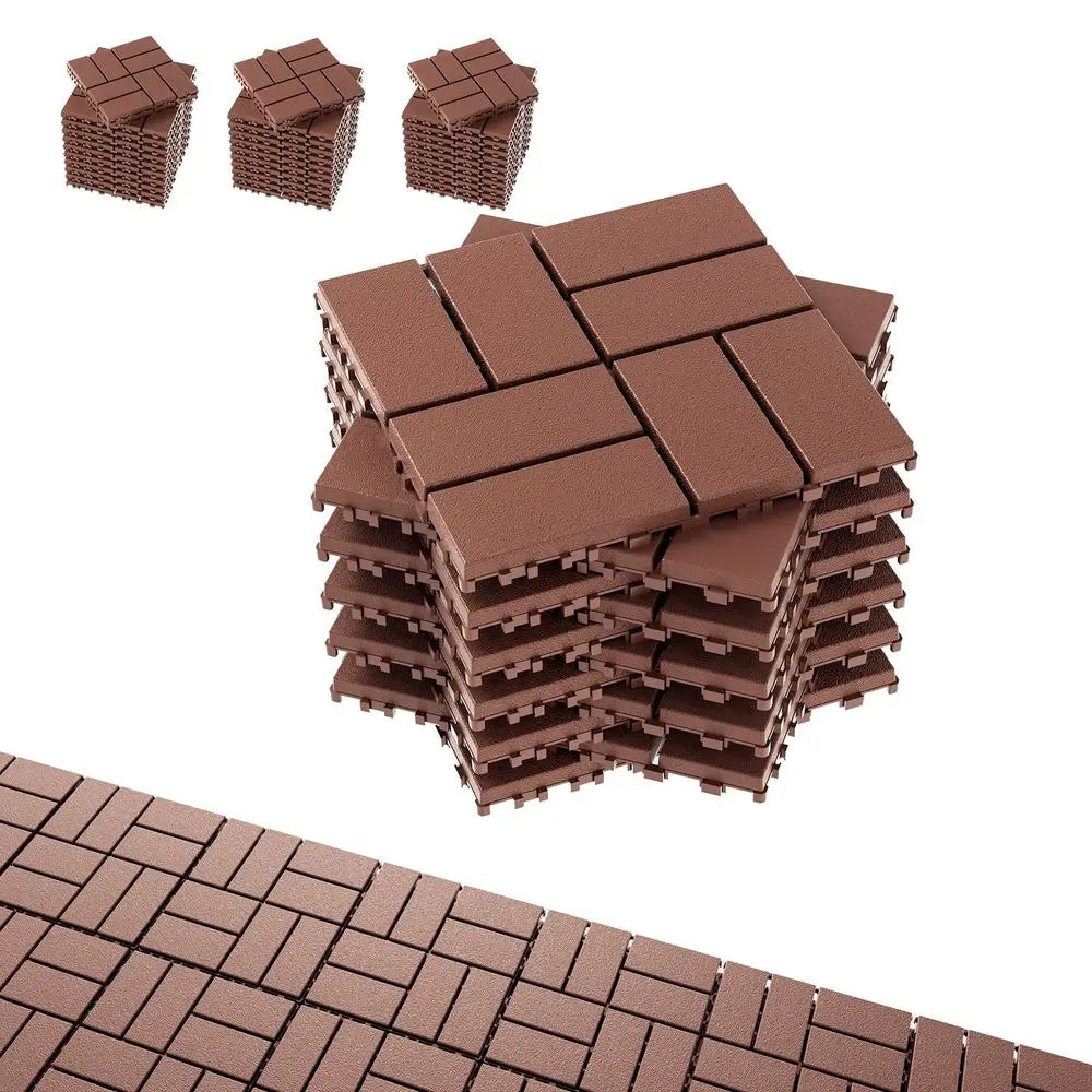 Interlocking Deck Tiles, Patio Deck Tiles, 44 Pack Deck Tiles Interlocking Outdoor All Weather, 12'x12', 8 Slat, 44 Sq. T, Highl