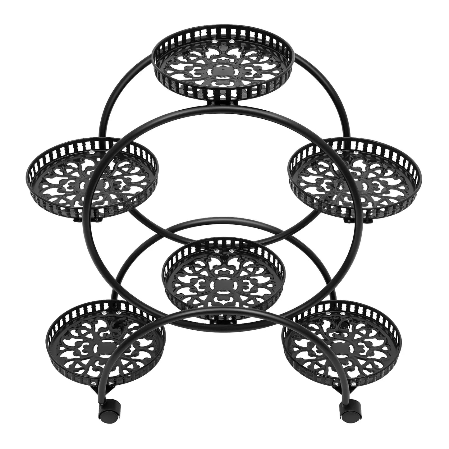 4-Tier Plant Stand with Wheels, Multi-Tiered Plant Display Shelf with 6 Trays, Staggered Plant Holder for Balcony Garden