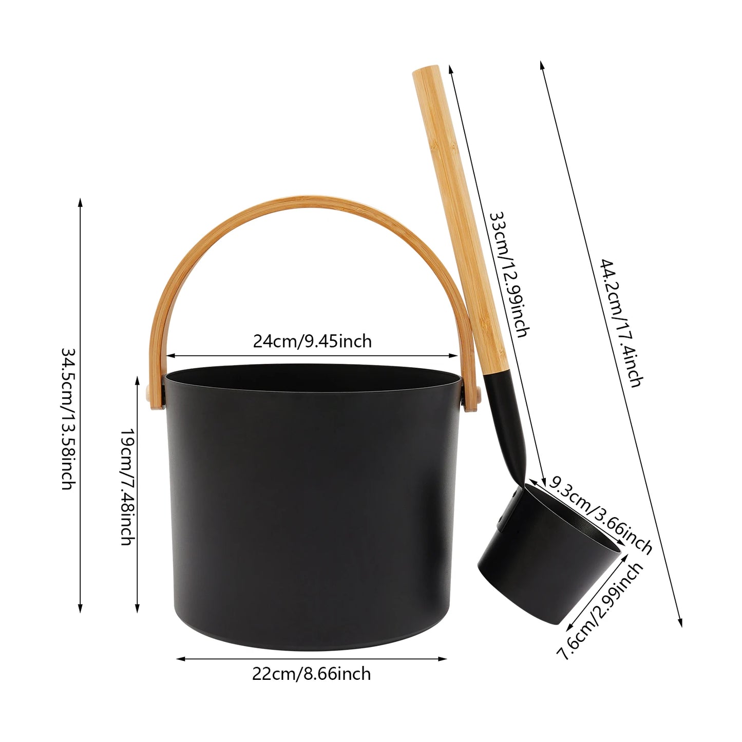 Black Sauna Bucket and Ladle Set, Large Aluminum Sauna Bucket With Long Handle Spoon, Sauna Accessories Set