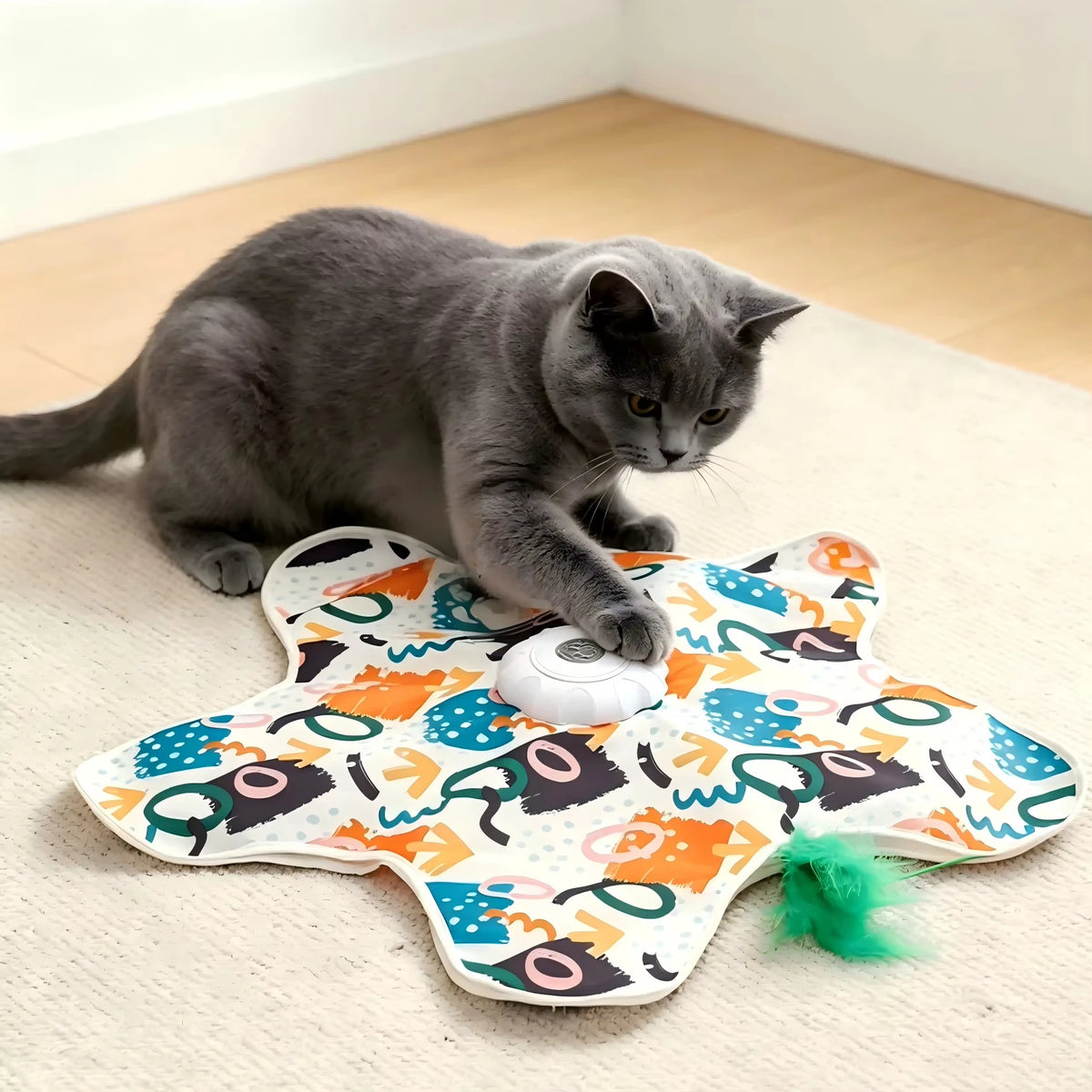 Automatic Interactive Cat Toy Hide And Seek Moving Feather Smart Sensor Durable Kitten Play Toy With Chirps For Bored Cats