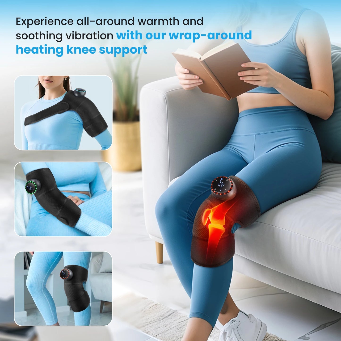 3-in-1 Electric Knee Pad Massager with 5-Level Vibration Cordless Hot Compress for Shoulder Elbow Muscle Joint Relaxation