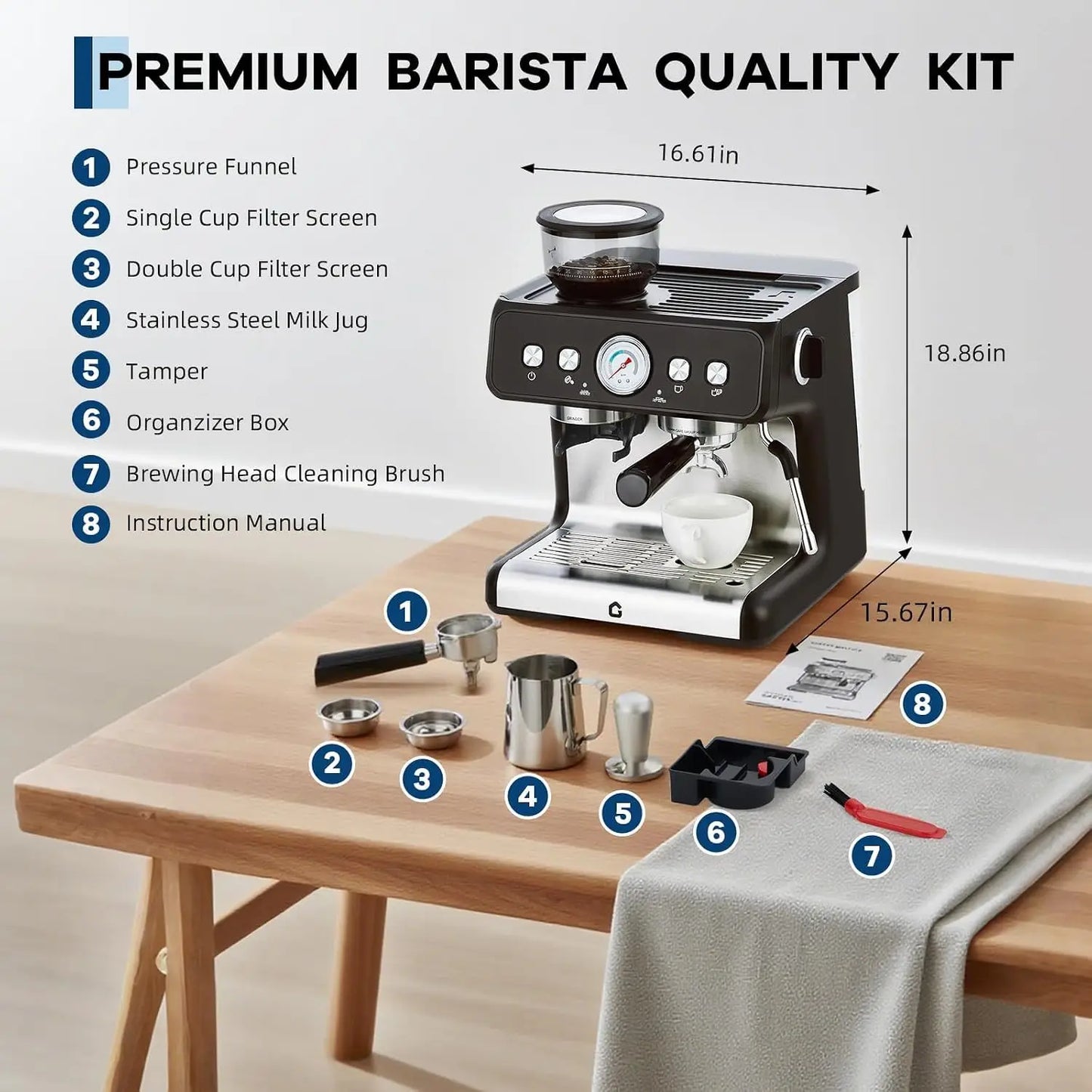 Espresso Machine With Grinder 20 Bar Stainless Steel Pressure Maker Featuring Removable 2.8L Water Tank Adjustable Shot Volume Professional For Home Barista And Office