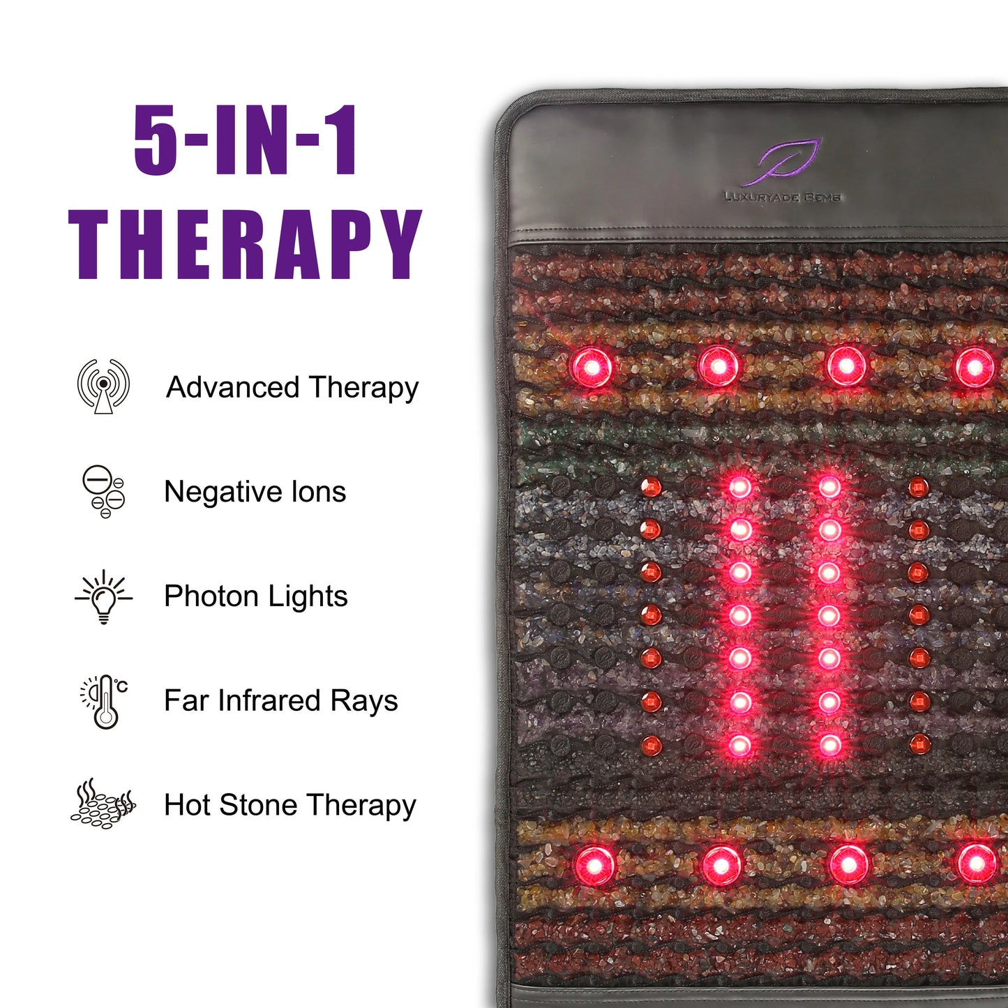 Luxuryade B85 Crystal Chakra Bio PEMF Mat Amethyst Photon Red Light Therapy Cushion Infrared Tourmaline Jade Massage Mattress