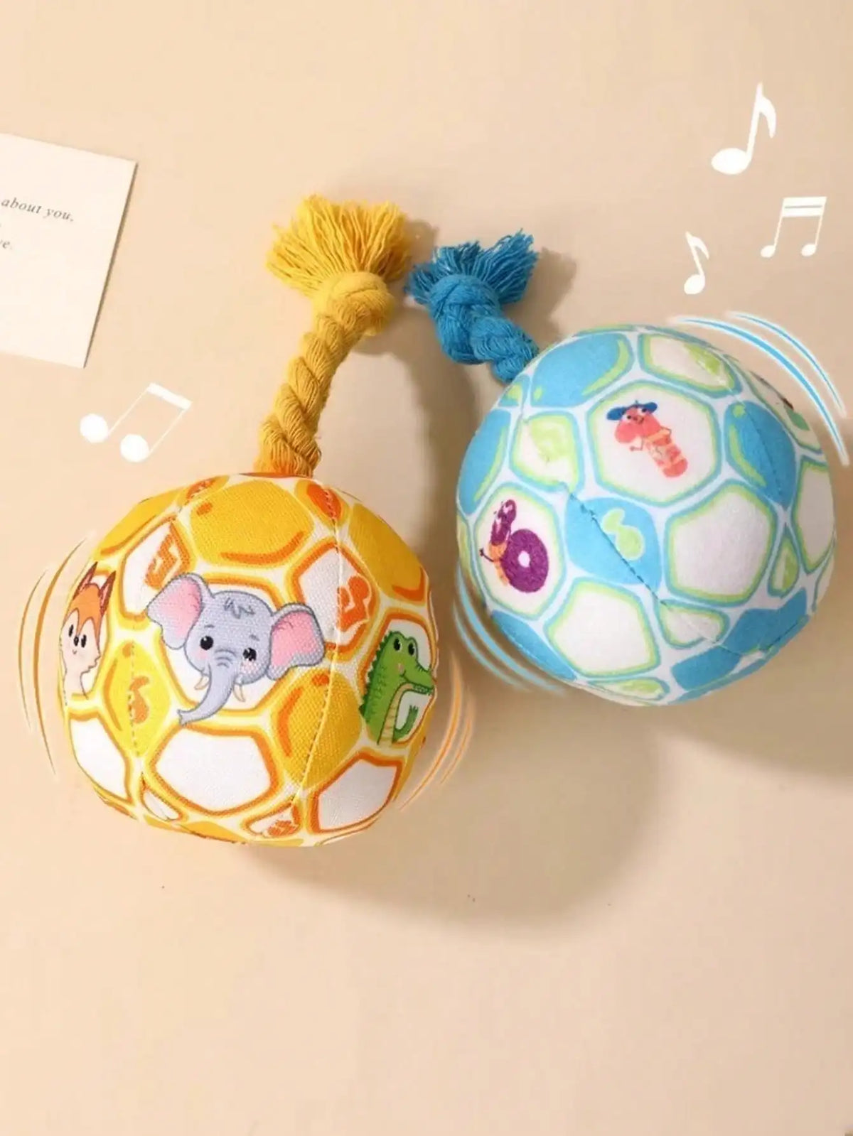 Cartoon Pattern Dog Toy Ball With Rope, Squeaky, Durable, Interactive, Suitable For Training And Entertaining Small To Medium Dogs