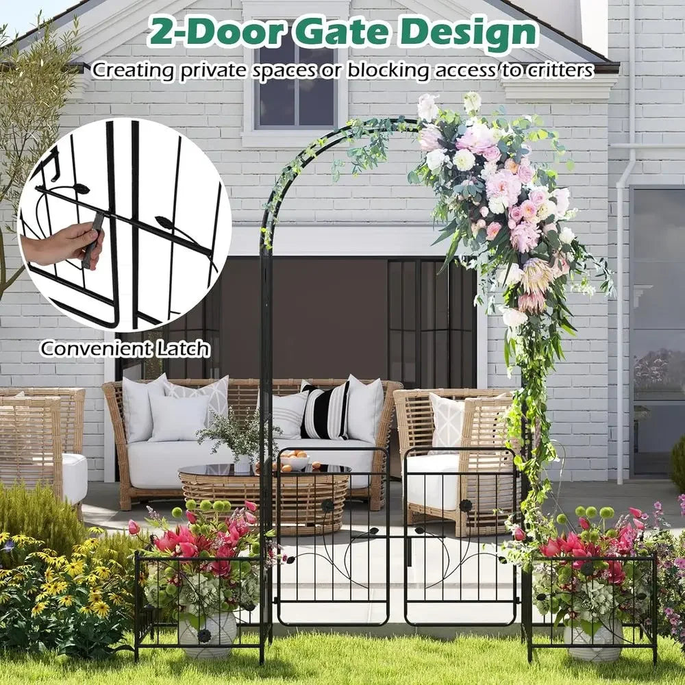 86-inch Metal Garden Arbor with Planter, Climbing Plants Support, and Wedding Archway for Outdoor Decor