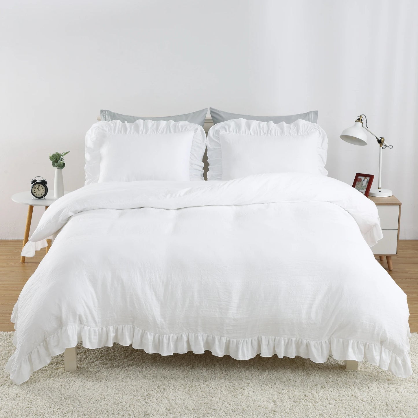 104"x90" Lotus Leaf Edge Bedding Duvet Cover Set Large Double Bed Bedroom Soft Washed Polyester 1 Duvet Cover + 2 Pillowcases