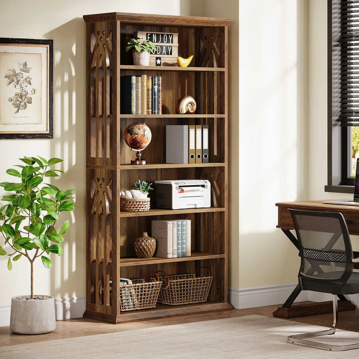 Tribesigns 6-Tier Bookshelf, 75-Inch Tall Bookcase, Large Bookshelves and Bookcases Freestanding Display Shelves, Wood Bookshelf