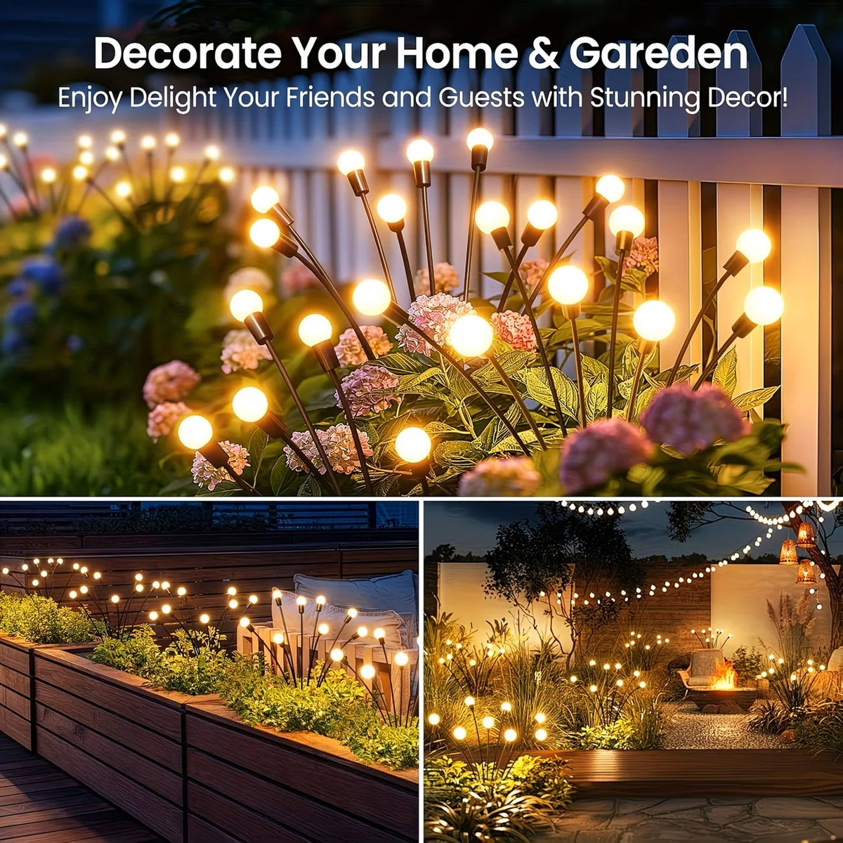 2026 Upgraded Solar Lights Outdoor, 8 Pack Solar Garden Lights with 2 Modes, Firefly Lights Outdoor Waterproof, Sway by Wind, Twinkle Firefly Light for Yard Patio Path Garden Decoration (Warm White)