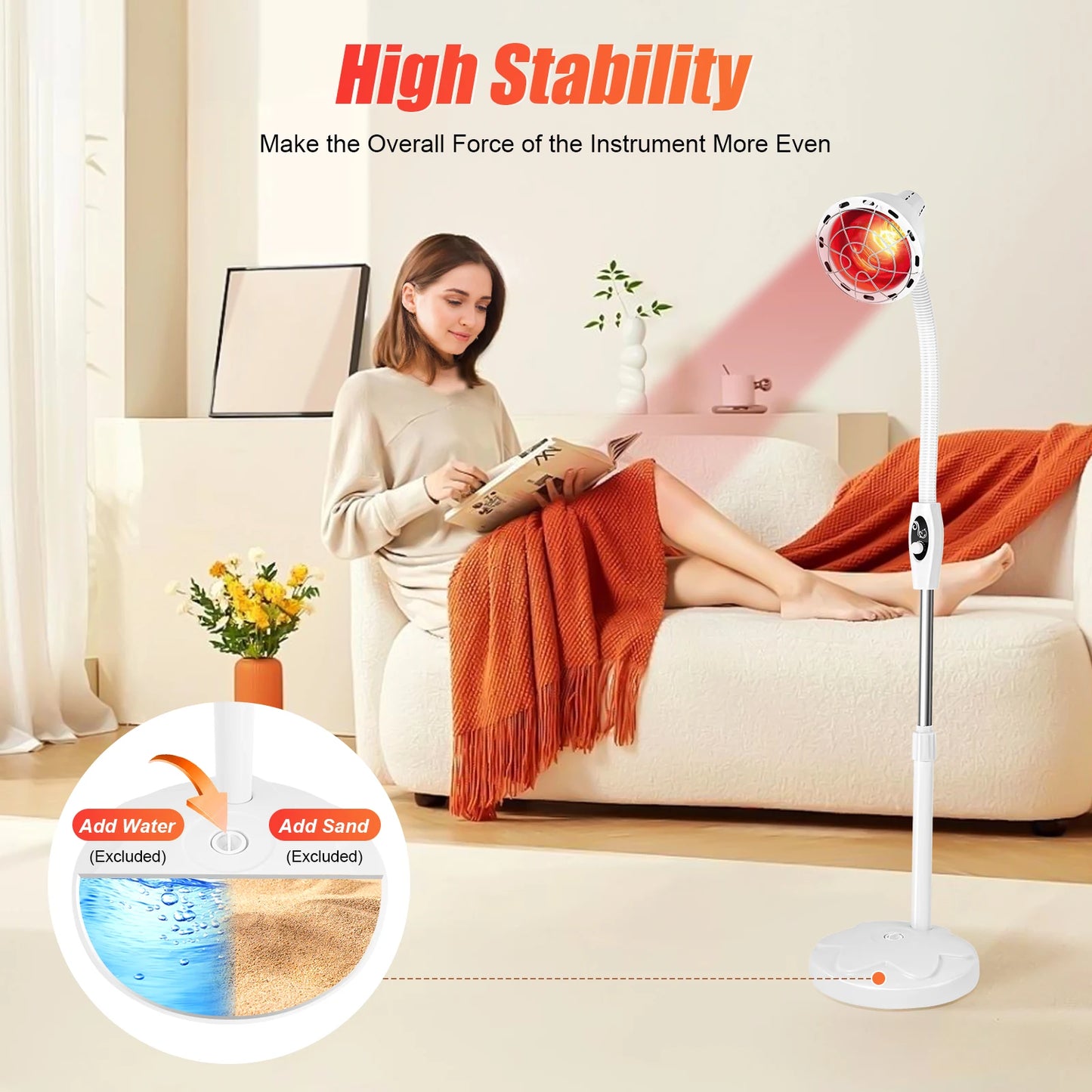275W Adjustable Infrared Heat Lamp for Muscle&Joint Pain Relief, 360° Rotatable Infrared Baking Light, 0-115℃ Temp Control