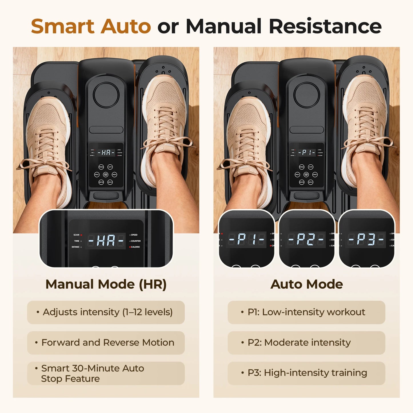 Under Desk Elliptical Machine, 3 Smart Modes 12 Adjustable Speed, Portable Quiet Seated Elliptical Leg Exerciser for Home Office