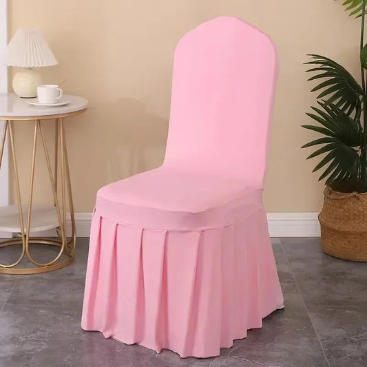 50/100pcs Pleated skirt Spandex Chair Cover Hotel Banquet Party Events Wedding Decoration Seat Protector Covers White color
