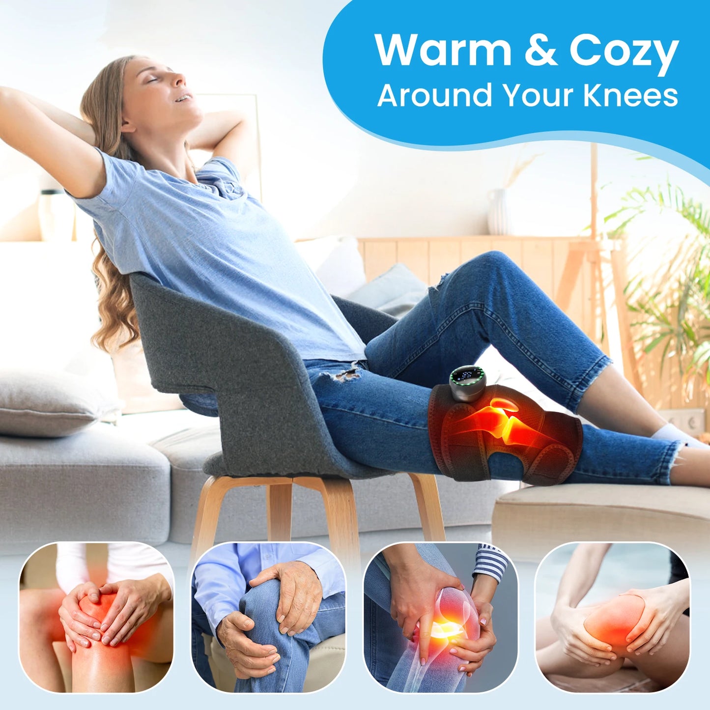 3-in-1 Electric Knee Pad Massager with 5-Level Vibration Cordless Hot Compress for Shoulder Elbow Muscle Joint Relaxation