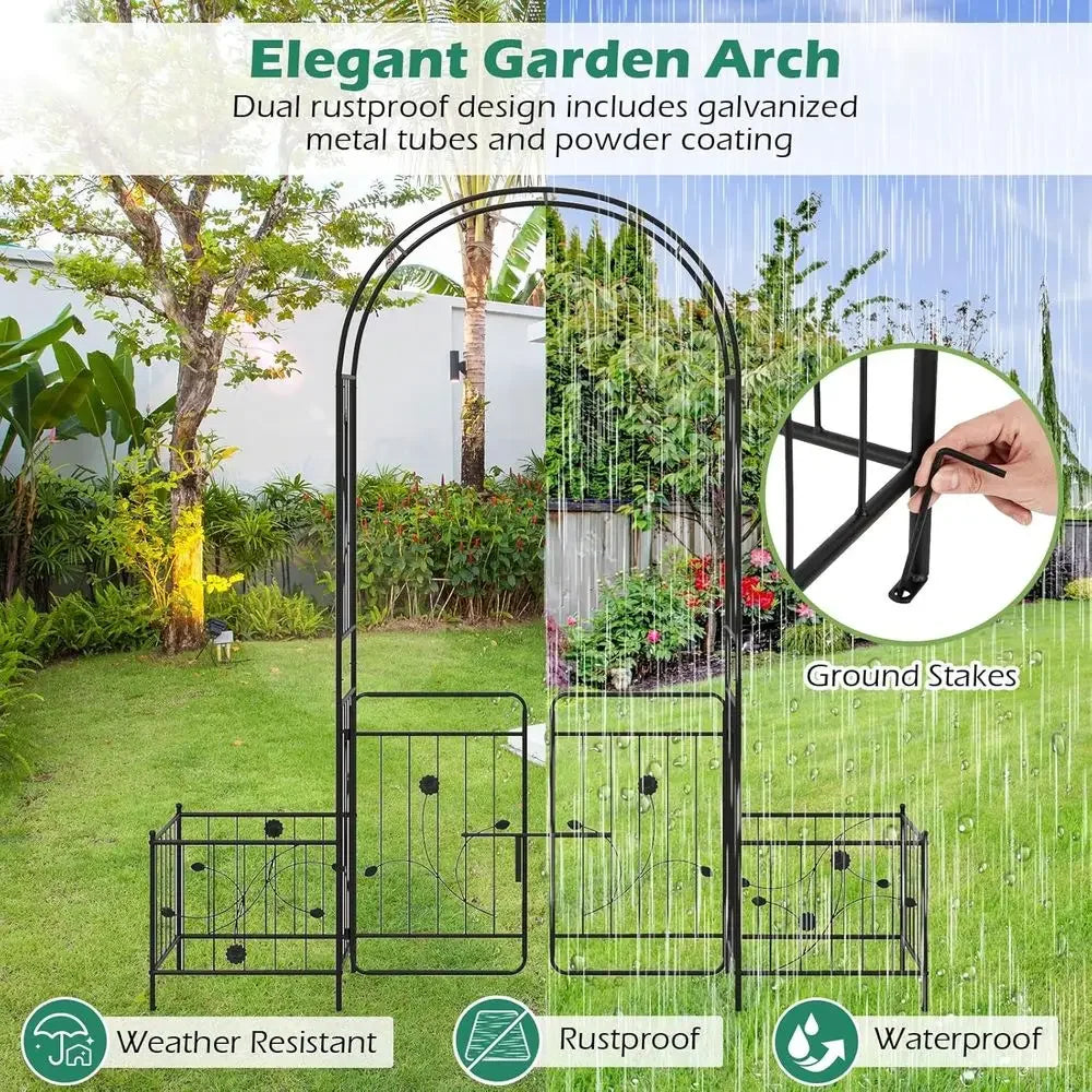 86-inch Metal Garden Arbor with Planter, Climbing Plants Support, and Wedding Archway for Outdoor Decor